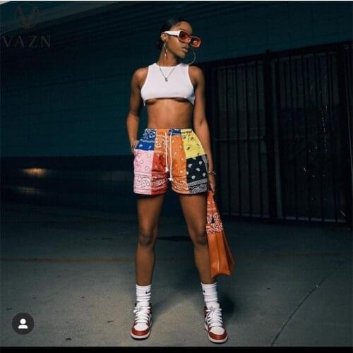 VAZN 2021 INS Patchwork Plus Size Europe And America Indie Folk Casual Young Short Pants Young Women Slim Short Pants