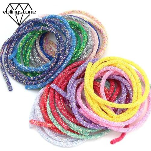 1M Rhinestones Rope 6MM Rainbow Tube Cord Rope Sequins Rhinestone Trim DIY Hair Clip Patches Colorful Resin Rope Wedding Decor