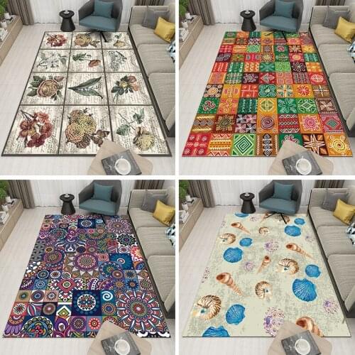 Vintage High Quality Flower Art Carpet for Living Room American Style Geometric Colorful Area Rug Anti Slip Floor Kitchen Mat