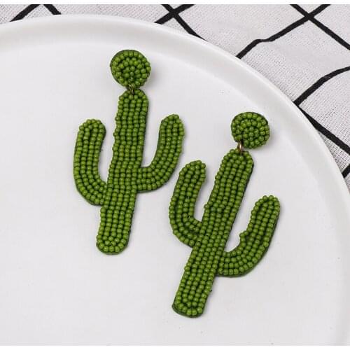 Bohemia Beaded cactus Statement Drop Earrings Fashion Trendy Handmade Big Statement Earrings for Women Ethnic Plants Jewelry