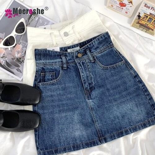 Moeroshe Woman Skirts Wrap Skirts Summer Womens High Waisted Short Mini Denim Skirt 2021 Fashion Sexy Jean Skirts