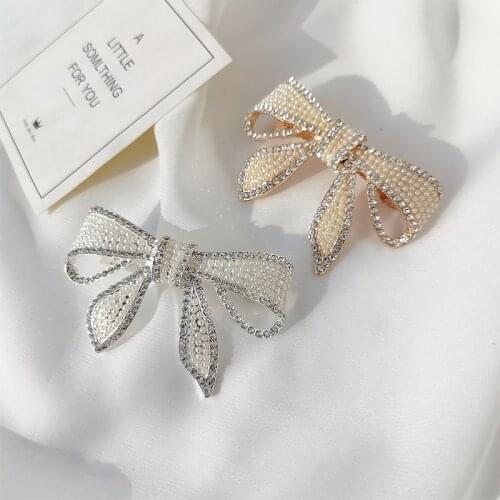 1Pc Women Girls Fashion Elegant Crystal Bow Hair Clip party vacation Hairpin Barrette Pearl Hair Accessories