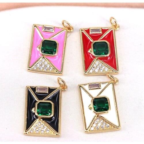 10Pcs Enamel Colorful Cute Rectangle Shape Pendant, Gold Filled CZ Micro Pave Charm , DIY Neckalce Bracelet Charm Pendants