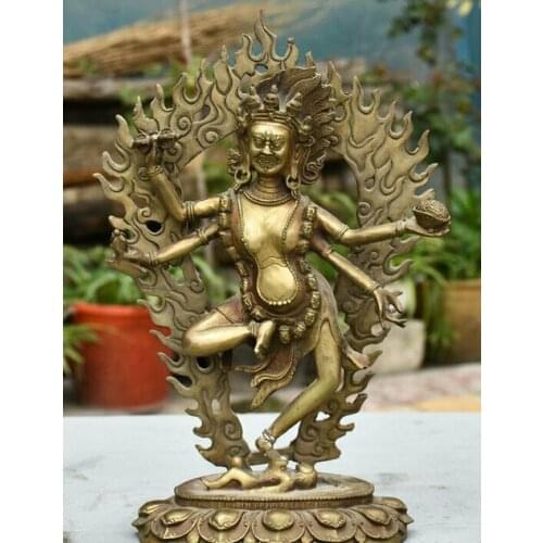 13" Old Tibet Brass Buddhism 4 Arms Vajravarahi Dorje Phakmo Buddha Statue