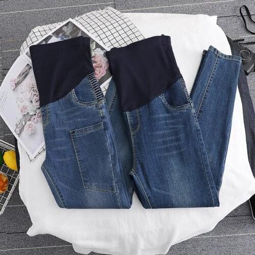 1714# Maternity pants Spring Autumn Comfy Maternity Jeans Belly Support Pants Elastic Waist Maternity Trousers