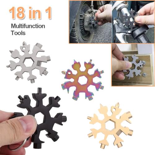 18 In 1 Snowflake Multi Pocket Tool Keyring Key Ring Spanner Hex Wrench Multifunction Multipurpose Outdoor Creative Party Favors