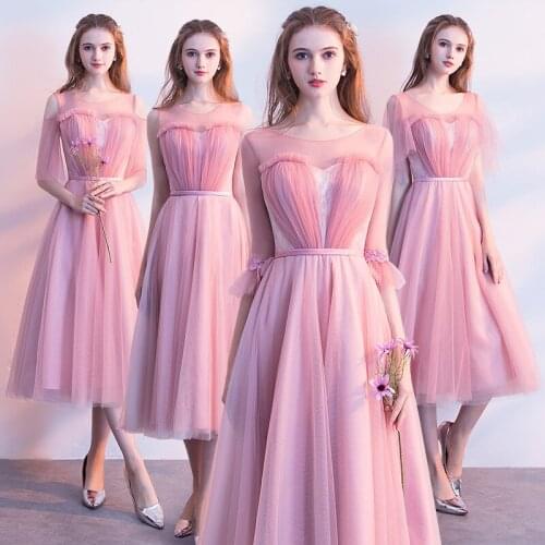 2019 Bestseller Pink Bridesmaid Dresses Tulle Cornflower Pink Sleeveless, Wedding Dress for Prom, Girls Dress