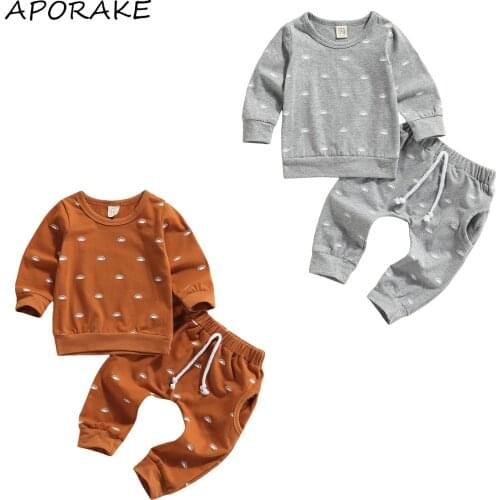 2021 0-24M Baby Girl Boy Clothing Set Cartoon Sun Print Long Sleeve Top+Long Pants Spring Fall Casual Soft Cotton Outfits 2pcs