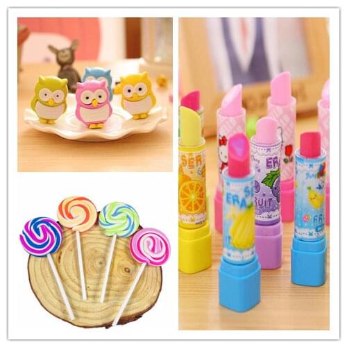 30pcs/lot Original Lipstick And Lollipop And Owl Eraser Gift Special Stationery wholesale