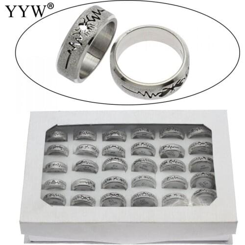 36pcs/Box Silver Color Couple Ring Wedding Brands Stainless Steel Rotatable Finger Ring 8mm Anel Stylish Punk Ring For Man Woman