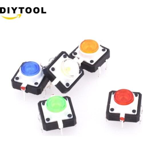 5PCS 1 set 12X12X7.3 Tactile Push Button Switch Momentary Tact LED 5 Color 12X12X7.3mm 12*12*7.3mm