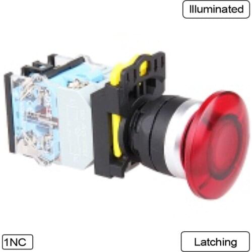 5 PCS Push button switch Mushroom button LED Latching OR Momentary Waterproof IP65 LA115-B5-11MD-R