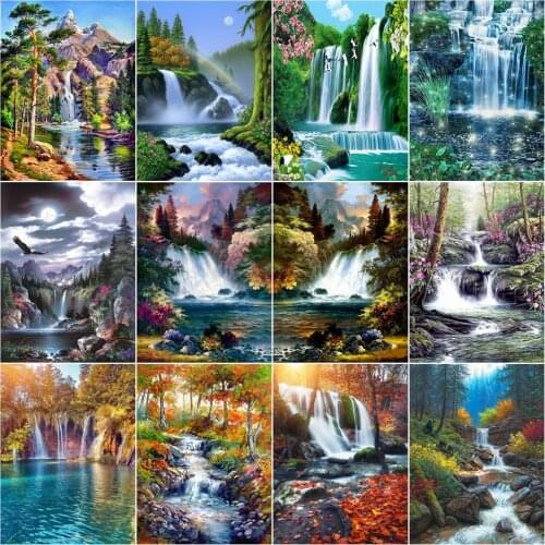 AZQSD Diamond Painting Kit Waterfall Picture Of Rhinestones Diamond Mosaic Landscape Cross Stitch Home Decoration Handmade Gift