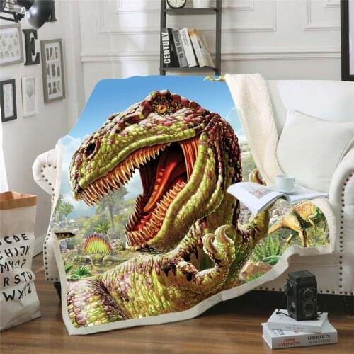 BeddingOutlet Dinosaur Sherpa Blanket Jurassic Printed Duvet For Children Stegosaurus Plush Blanket Boys Cartoon Bedding 005