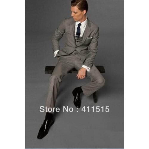 FRee shipping!Groom wear Tuxedos Light grey Notch Lapel Side Slit Groomsmen Mens Wedding dress/Best man Suits/custom men tuxedo