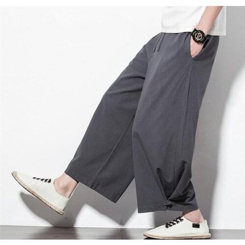 New 2020 Summer mens loose casual cotton linen pants Brand plus size 5xl 6xl 7xl wide leg Trousers black gray vintage pants