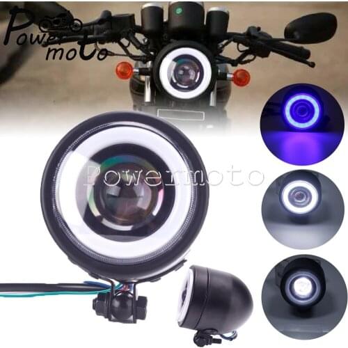 Motorcycle LED Angle Eye Single Twin Dual Dominator Headlight Headlamp for Harley Sportster Cafe Racer Honda Suzuki Street Bike