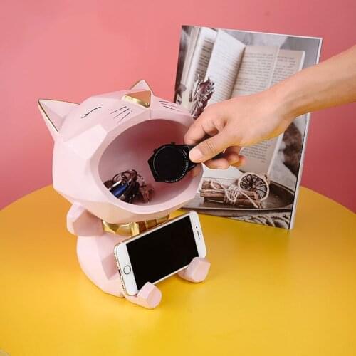 WEILEAD Resin Geometric Big Mouth Cat Storage Figurines Nordic Modern Creative Animal Statue for Home Decoration Accessories