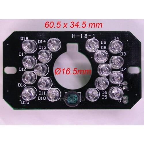 Infrared 18 x 5 IR LED board for CCTV cameras night vision (PCB size 60.5 x 34.5 mm)