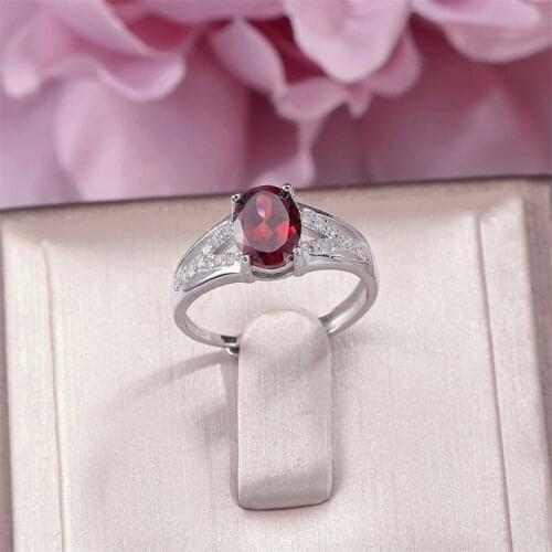 Fine Jewelry Solid 925 Silver Rings For Women 8*6mm Garnet Natural Luxury Gemstone Oval Red Adjustable Ring Anillos R-GA004