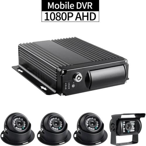 AHD Car Mobile DVR Kit,4CH 1080P Dual SD 256G Cycle Recording with 3pcs Indoor Camera 1pcs Rear Camera for Vehicle Bus Taxi Ship