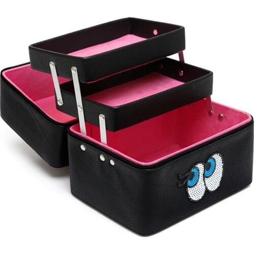 Korean Women Cosmetic Bag Professional Large Capacity Makeup Box Lovely Eyes with Compartment Portable Waterproof Cosmetics Bag