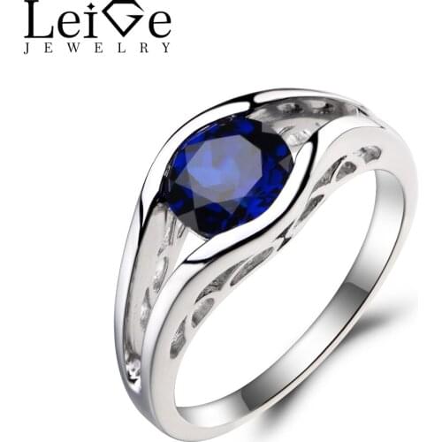 Leige Jewelry Lab Blue Sapphire Ring Wedding Ring Round Cut Gemstone September Birthstone 925 Sterling Silver Ring Women Jewelry