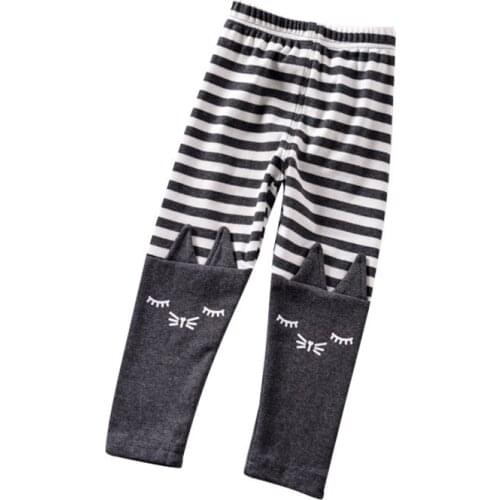 Leggings for Girls Cat print three-dimensional ear stripe leggings Elastic Long Trousers Baby Leggings Pants