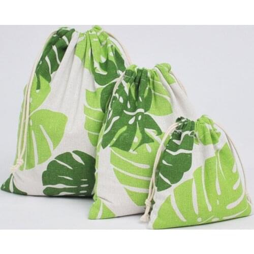Tropical Plants Peach Pattern Rawstring Cotton Linen Storage Bag Gift Jewelry Organizer Makeup Cosmetic Coins Keys Bags 49004