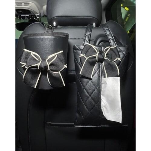 Fashion Bowknot Cartoon Cute Hanging Multi-functional Car Storage Trash Can Car Interior Accessories