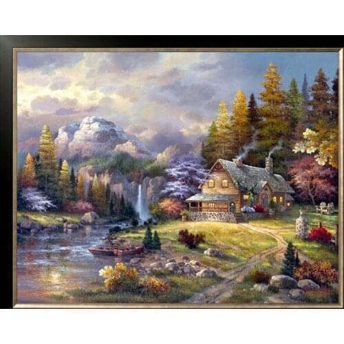 14/16/18/28 embroidery,DIY DMC 14CT Unprinted Cross stitch kits,Mountain hut scenery counted Cross-Stitching home decor crafts
