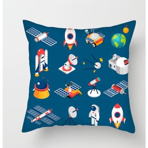 Cartoon Spacecraft Cushion Cover Astronaut Rocket Pillow Cover for Home Chair Outer Space Decorative Throw Pillows 30*50cm