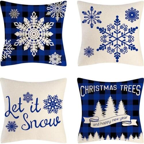 New blue Christmas linen pillow case Amazon explosions holiday home decoration pillow case sofa cushion cover