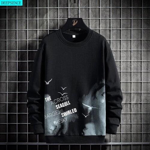 Autumn New Product Printing Round Neck Mens Bottoming Shirt Fashion Casual Black Mens Top Long Sleeve T-Shirt for Men