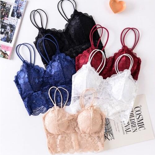 New Women Lace Underwear Solft Bra Comfortable Crop Top Sexy Bralette Wireless Shoulder Strap Gather Lingerie Bra Top 2021