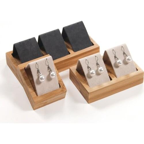 New Arrival Wooden Beads Organizer Box Wedding Earring holder Beige Velvet Wood Tray Velvet Necklace Box earing display card
