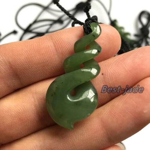 Natural Green Nephrite Twist pendant Maori New Zealand POUNAMU Necklace Canadian jade