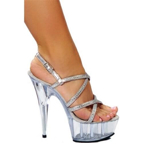 15cm Transparent bottom of the ribs and sexy sequins decoration high heel, sexy catwalk sandals nightclub stage Dance Shoe