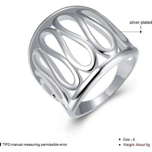R059 Big thumb refers to the hollow ring geometric hollow ring wholesale N925 silver color finger ring for the lady