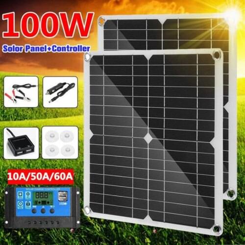 100W Solar Panel Kit Complete 18V/5V USB Solar Cells With 10A/60A Controller for Car Yacht RV Boat Moblie Phone Battery Charger