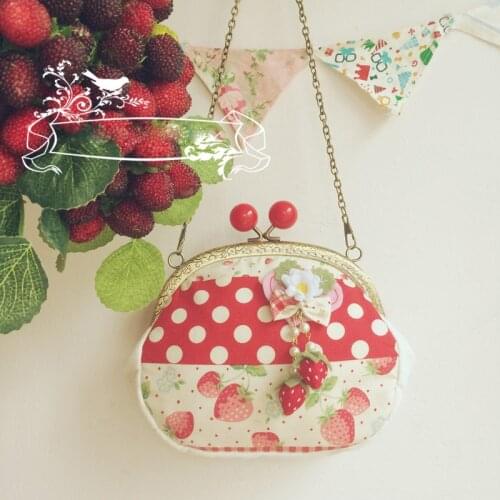Lolita Mori Girl Strawberry Dot Print Messenger Bag Kawaii Womens Kawaii Handbags Shoulder Bag Flower Strawberry Bow Decorate