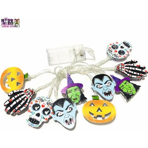 1.6m/3m 10/20Led Halloween Pumpkin Witch Grimace Skeletons Led Light String Festival Bar Home Party Decor Halloween Decoration