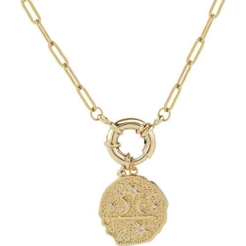 Cross-border monopoly Amazon star moon sun necklace round coin pendant necklace ins clavicle letter chain