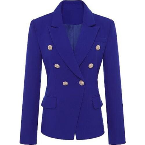 New Designer Blue Blazer Women Jackets Womens Metal Lion Double Breasted Buttons Blazer Outer Coat office ladies Blazer Autumn
