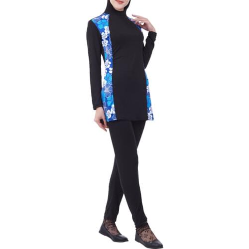 Burkini Mujer Musulmana Women Flowers Print Burkini Femme Muslim Swimwear 3 Piece Set Khimar Islamic Clothing Borkini Swimsuits