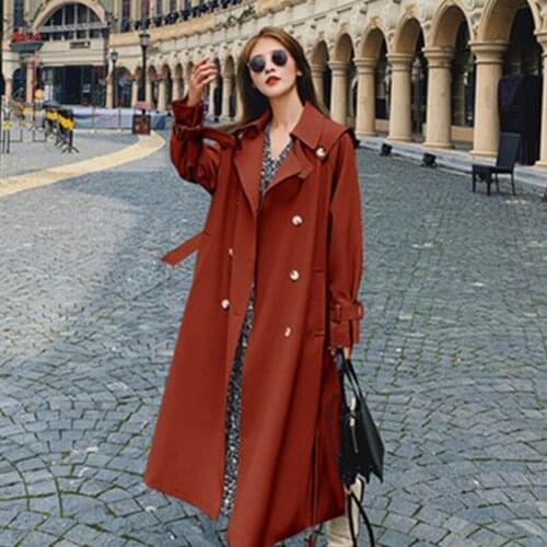 British Style Temperament Windbreaker Coat Womens 2021 New Spring Autumn Fashion Mid-Length Loose Elegant Woman Trench Coat A453