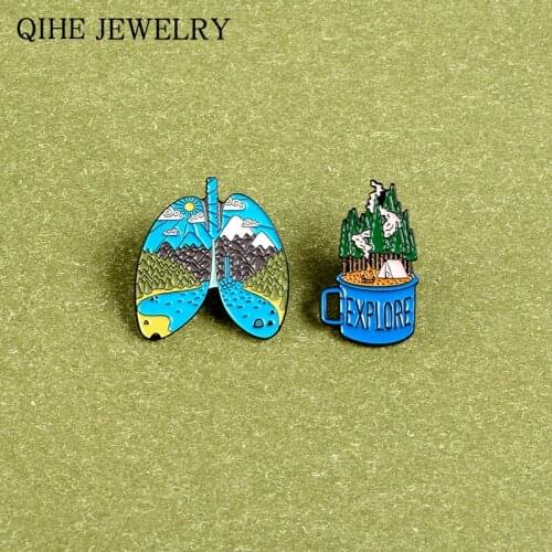 Jungle Explore Pin Lungs and Cup Deep Smooth Breaths Outdoor Oxygen Soft Enamel Pins Adventure Badge Brooches for Women Men