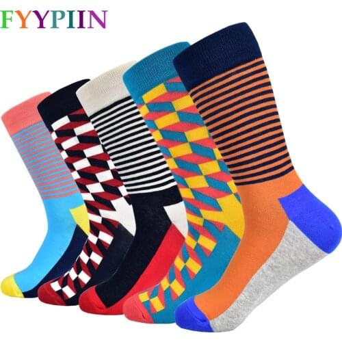 2019 Real Great Mens Socks High Quality Plus Lengthen Fashion Casual The Latest Multicolored Happy Clothing(5 Pairs/batch)