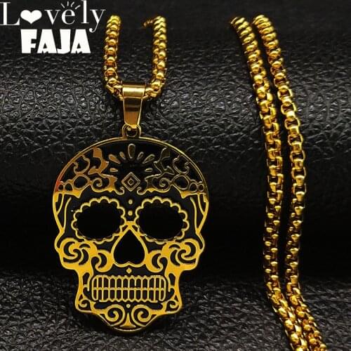2021 Fashion Skull Stainless Steel Statement Necklace for Men Black Gold Color Necklaces Jewelry acero inoxidable N18778