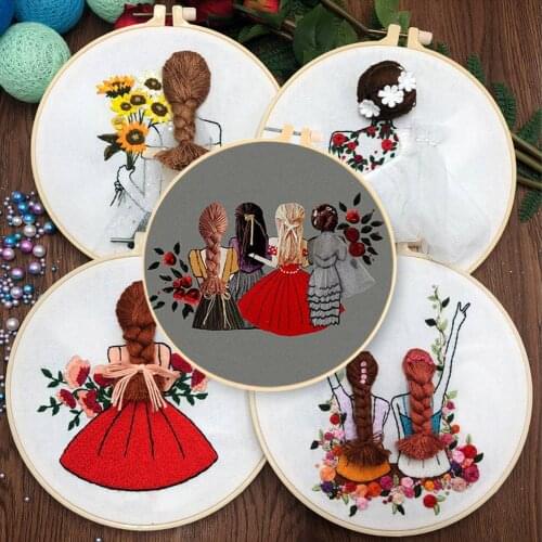 3D Handwork Girl Figure Best Friend Embroidery Kit Needlework Cross Stitch Set Thread Tools DIY Beginner Sewing Material Package
